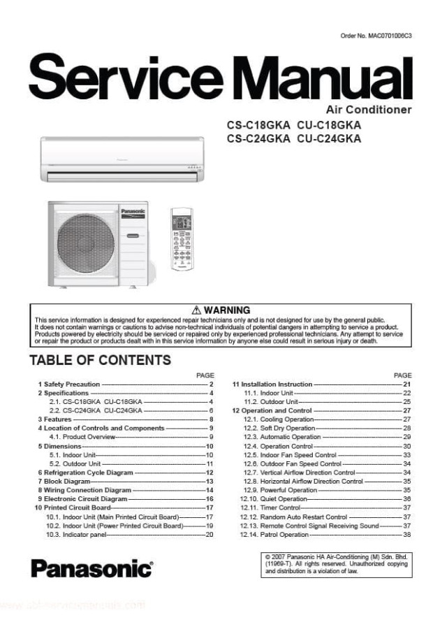CS-C18GKA, CS-C24GKA, CU-C18GKA, CU-C24GKA
